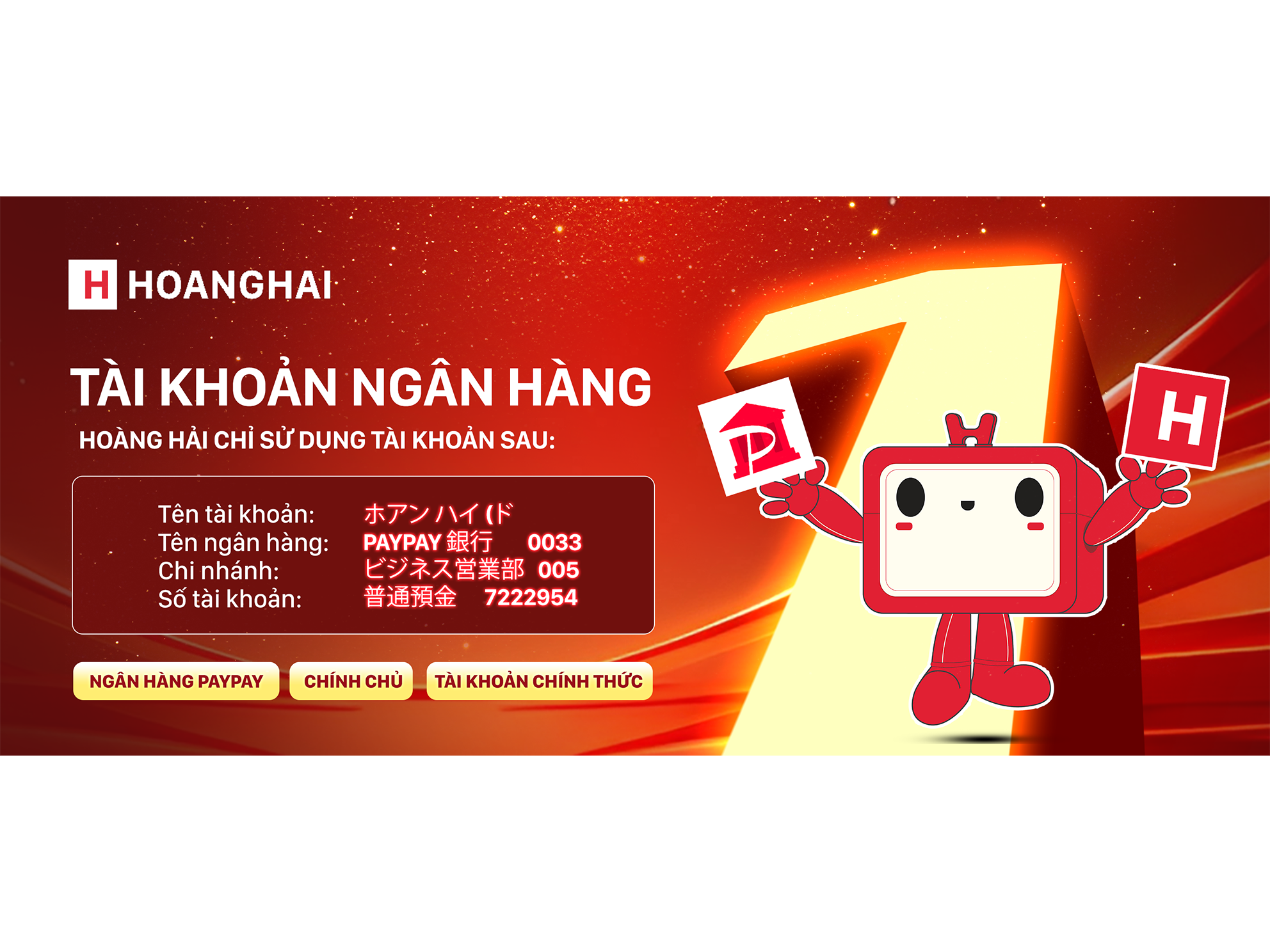 Danh sách tài khoản ngân hàng chính chủ của Hoàng Hải Mobile