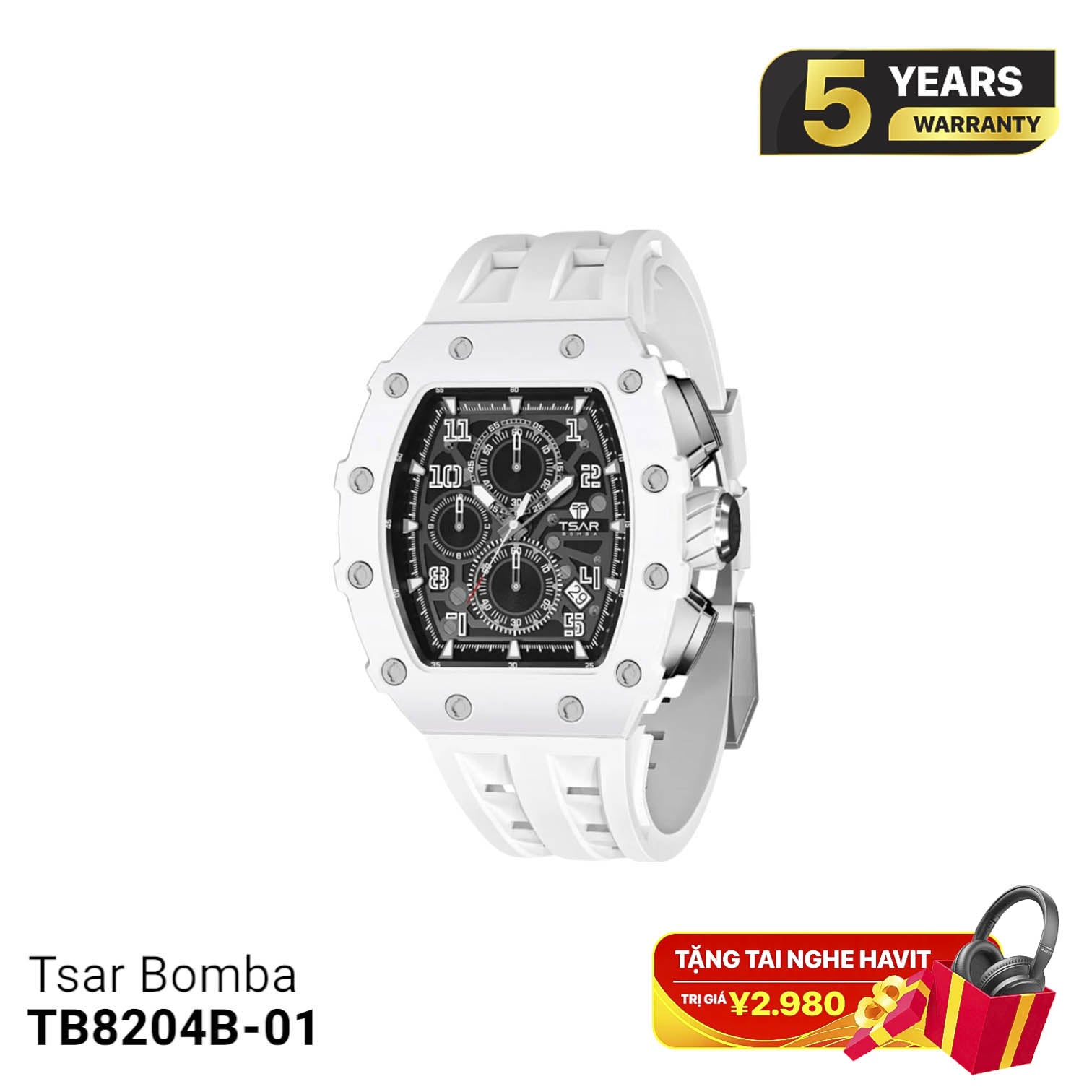 Tsar Bomba Ceramic TB8204B ဘက်ထရီသုံး နာရီ