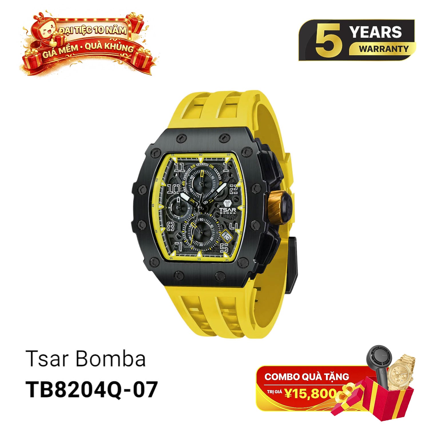 Tsar Bomba စတီးလ် TB8204Q ဘက်ထရီသုံး နာရီ