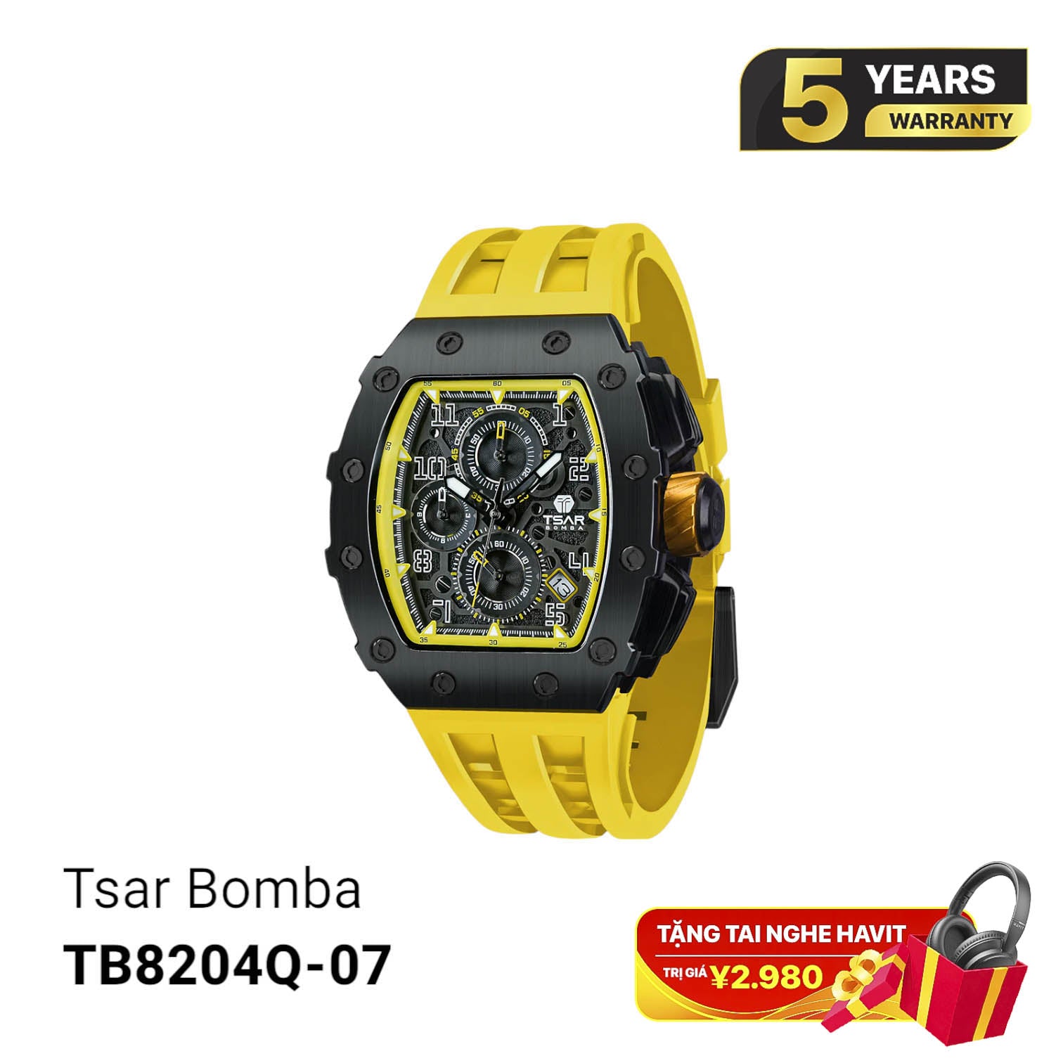 Tsar Bomba စတီးလ် TB8204Q ဘက်ထရီသုံး နာရီ